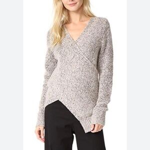 Derek Lam 10 Crosby size L crossover knit sweater marled grey wool blend